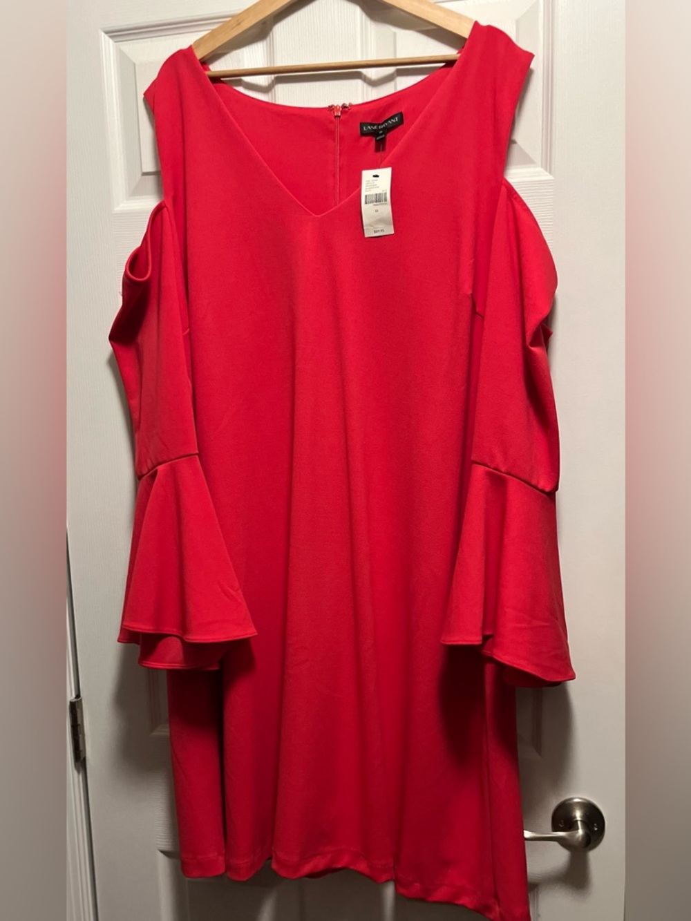 Lane Bryant Bright Coral Cold-Shoulder Ruffle Sleeve Dress